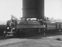 four engines, 1100-1103, were lightweight as 4-8-4s go, built by CLC in 1936-37. They powered the railway's Northland passenger train between North Bay and Cochrane, Ontario. None survived.
This photograph was is poor condition when originally restored the old fashioned way in the darkroom back in the '70s. Latest restoration is done digitally with photoshop. Hope you like it. 
High quality Giclee prints available by contacting me at Historypix@cogeco.ca

