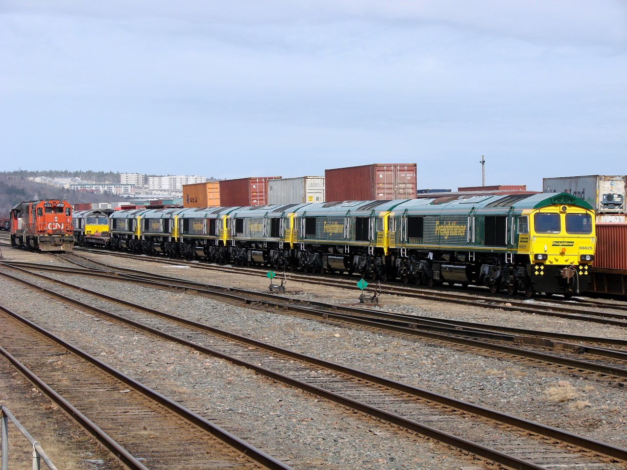 EMD Class 66's for Britian's Freightliner Railway parked in Rockingham Yard.