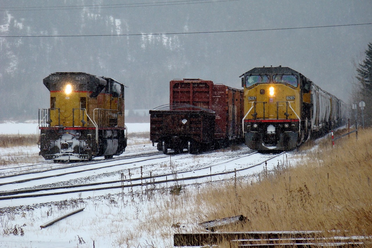 UP 8287 waits to depart from Crowsnest Yard, the division point for the Crowsnest and Cranbrook Subdivisions. The yard is located on the Alberta/British Columbia border and forms part of the southern most rail route through the Canadian Rockies.
