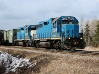 Leased LLPX GP38-2s 2259 and 2269 on the Cape Breton & Central Nova Scotia working the yard in Havre Boucher