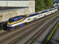 WCE train 15 approaches its final stop of the morning as it passes the yard lead for Saskatchewan Wheat Pool's Cascadia Grain Terminal.