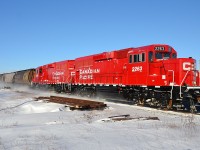 CP T29 speeds eastbound thru Tilbury with the brand new GP20C-ECO tandem of 2263 & 2260 on a frigid sunny morning.