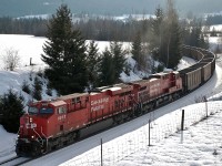CP nos.8953&9542 bring a westbound coal train around the curve and on to the start of the Notch Hill loop in the Shuswap.