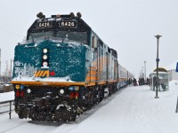 VIA 6426 is in charge of 5 LRC cars as it makes its station stop at Dorval during a snowstorm before continuing westwards. For more train photos, check out http://www.flickr.com/photos/mtlwestrailfan/ 