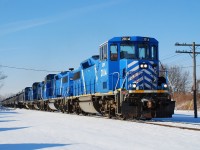 A very late SOR 597 heads through Cainsville at a surprisingly good clip with all four CEFX GP20D's hauling 85 cars. Following CEFX 2014 was CEFX 2015, 2019 and 2006. Thanks for the heads up Joe.