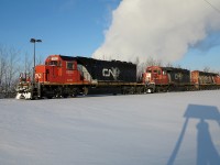 GTW SD40-2 5934, SD40u 6019 and SD40-2(W) 5270 travel west on the Fort Saskatchewan Industrial Lead.