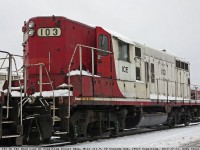 Iowa, Chicago & Eastern (IC&E), locomotive 103 (EMD GP9). One of many old GP's on the Dead Line at CP's Coquitlam Diesel Shop as part of the GP20C-ECO rebuild program. These old girls go to SRY in New Westminster for prepping, then onto ABC Metals to be scrapped. Select components are used in the manufacture of the new GP20C-ECO units.