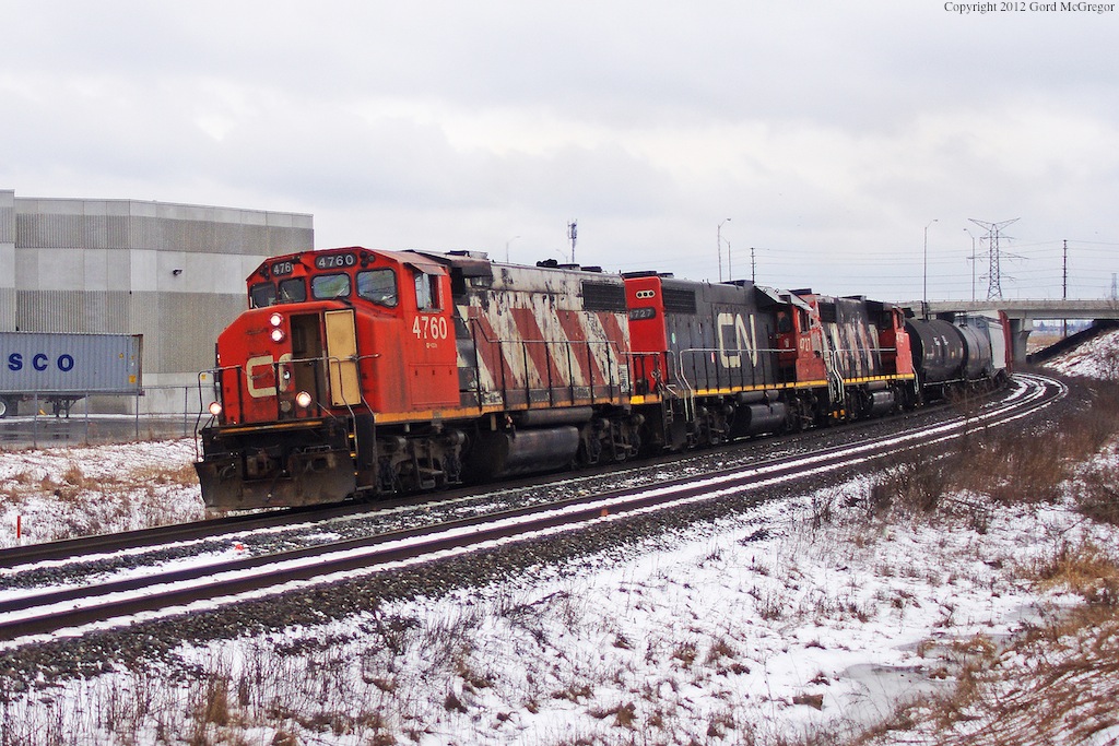 CN 541 a counterpart to 570 with a small load likely for the Oshawa Yard march 2012.