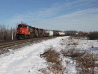 CN 407 with a relatively clean 2568 leads the 2680 and over 5000ft of tonnage for Gordon Yard in Moncton, NB. Shot with Canon Rebel T3 with 18-55mm lens