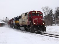 A very special surprise as Canadian Pacific train 242 rolls past Galt yard at mile 57 of the Galt subdivision just east of Orr's Lake with SOO6037-ICE6410-SOO6044-CP3062-CP3117. It was a very long 2 hour cold wait but very worth it! Im hoping to see something like This again! Also, I believe I was the first one to catch this train on the Galt sub before Railpictures.ca contributors Alex Titu and Warren Schlo got it on the new pedestrian bridge in Milton. 