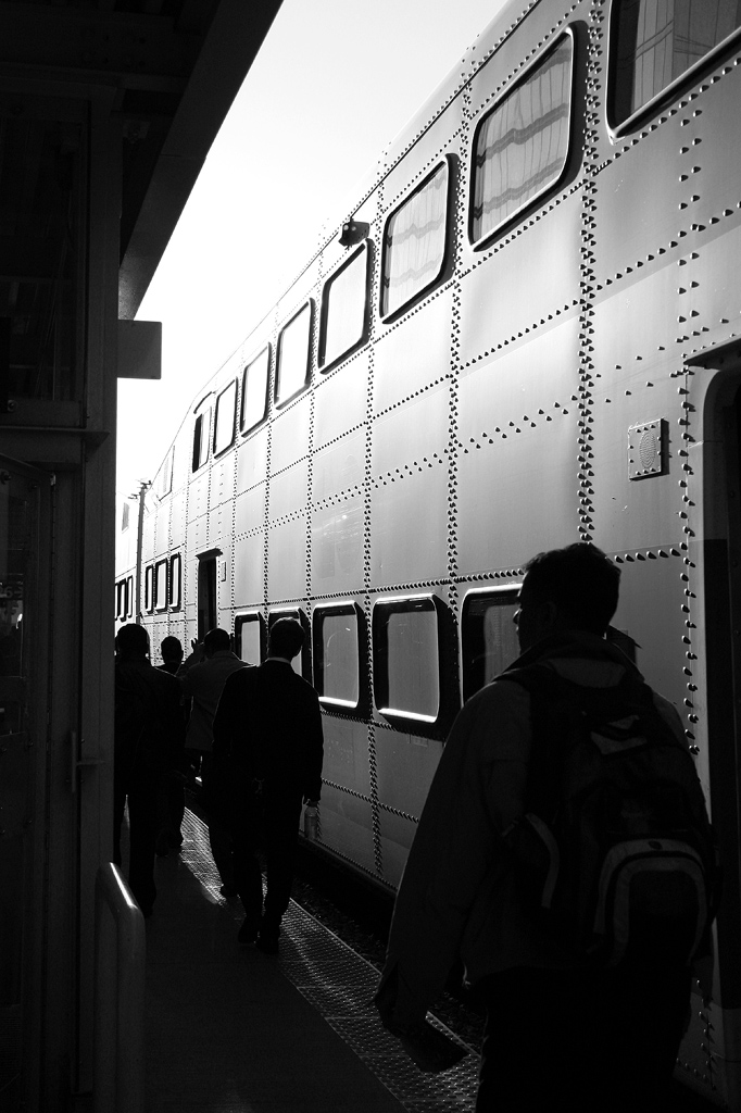 Passengers and their evening train home. GO #807 (the 5:35 to Barrie) 5 minutes before departure, Toronto Union Station.