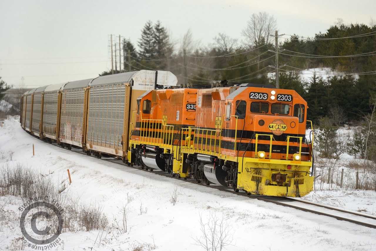 The Orange Invasion is well under way and for the first time, a train of entirely GW painted, Goderich-Exeter logo engines are the sole power on the flagship Stratford to Mac Yard turn. For those who enjoy GW orange (Rob!) opportunities await :) For those who want last shots of old RA, Railtex, or Raillink colours, get your shots soon, it won't be long until GW orange dominates the Rail America roads acquired by Genesee & Wyoming.
