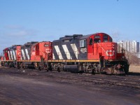 During a visit to London, Ontario, I found this trio of CN Geeps idling away, waiting to go to work. 