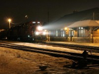 Brand new CP 2255 passes the old Galt station still looking well for its age, as the train prepares to work the yard. Not too sure what the train was at this time of night (24:00) but may have been the "Ham Turn"