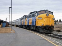 VIA FP9A units # 6304 and 6302 prepare to depart from Edmonton's VIA Station with a charter train to Hay River in the North West Territories. 
