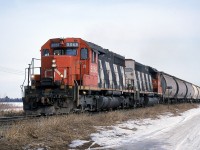 The last of CN's SD40s lived out their last days based out of Edmonton, Alberta. Tired looking CN 5068 and 5051 are seen leading train 512 approaching St. Paul Junction on the north side of Edmonton.