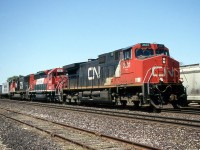 Ferromex SD40-2 3223 made it across two international borders to assist CN 2631 and CN 5770 on train 148 through Brantford on May 9, 2006.