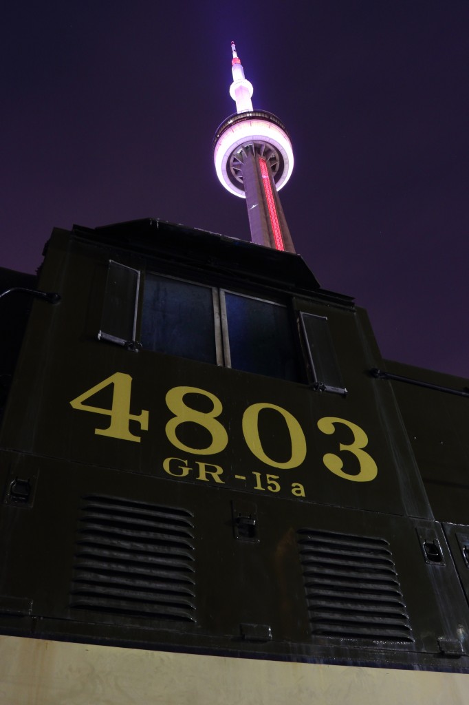Even with the bone chilling weather, I convinced myself to head down to Toronto's roundhouse to snap some night time photos, knowing that I may not have the opportunity to this any other time in the near future. I took a few shots but I found this one to be the most unique and interesting and possibly the first shot like this.