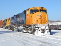 X214 prepares to leave Englehart for North Bay in the chilly winter cold. 2104 would blow it's prime mover an hour after leaving. 