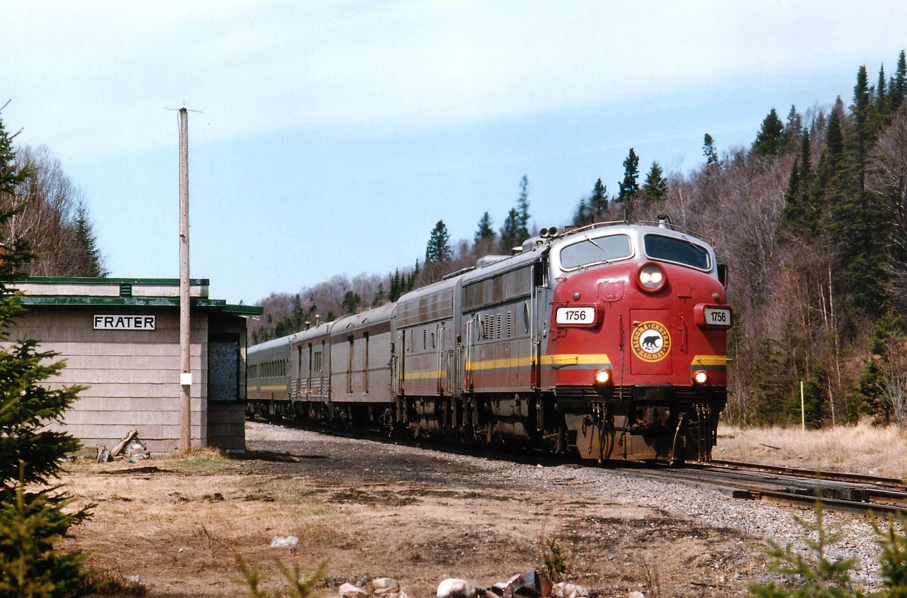 Only another few weeks, and, without a reversal by our seemingly two-faced government, the 'tour of the line' AC passengers will be no longer, as cancellation of government subsidies will pull the financial rug out from under what is considered a vital transportation link for those involved in communities along the way. It was a glorious spring day when I caught this southbound, led by AC 1756 and 1761, rolling by the old Frater station. I suspect the last runs, scheduled end of March 2014, will be crowded with rail fans mourning the passing of this popular train.
