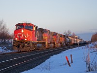 A wild lashup consisting of 2641-BNSF621-BNSF728-BNSF7367 approaches Clarke with X371's train in tow.