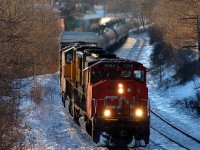 CN 382 leaning through the "S" curve at John Ave with CN 5268, UP 3778 and UP 7342 leading 146 cars