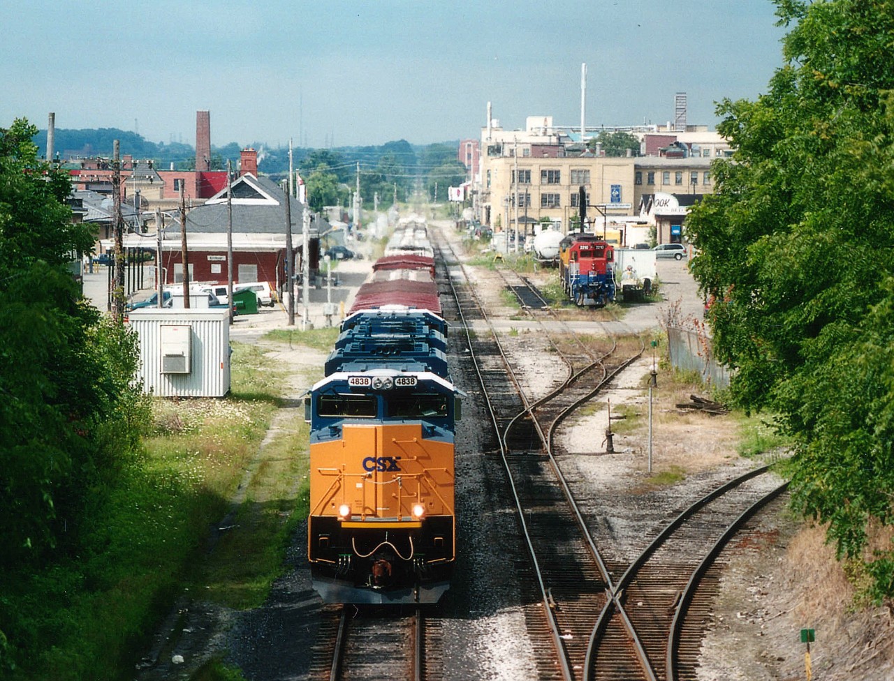 Fresh out of London GMD, CSXT SD70 ACe locomotives got their kinks smoothed out on the GEXR. Here, CSXT 4838 and 4840 power daily train #432 en route to Toronto. The series was 4831-4850. Kitchener's VIA station can be seen on the left.