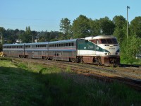 The southbound Cascades waits for traffic to clear in BNSF's New Westminster yard before continuing its journey to the US.
