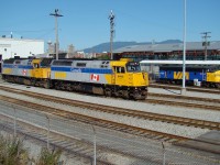 F40PHs 6448 and 6441 and FP9Au 6300 at VIA's Vancouver Maintenance Center.