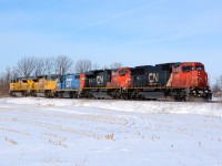 CN5645 leads CN8886, GT4906, UP8537 and UP8595 eastbound at Waterworks Road east of Sarnia, Ontario.