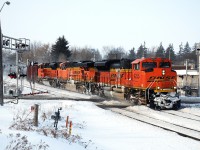 CN U720 with BNSF 9255, BNSF 6031 and BNSF 9246 cross Hardy Road just west of CN Hardy. CN 393 had just passed by on the south with BNSF 5745 and BNSF 7508. Thanks to all that updated the location of this train.