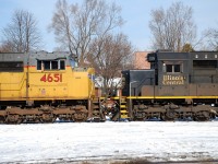 CN 396 makes a set off in Brantford Yard with CN 2168, IC 1026 and UP 4651. The IC SD70 and UP SD70M coupled nose to nose provided an interesting comparison of cab styles.