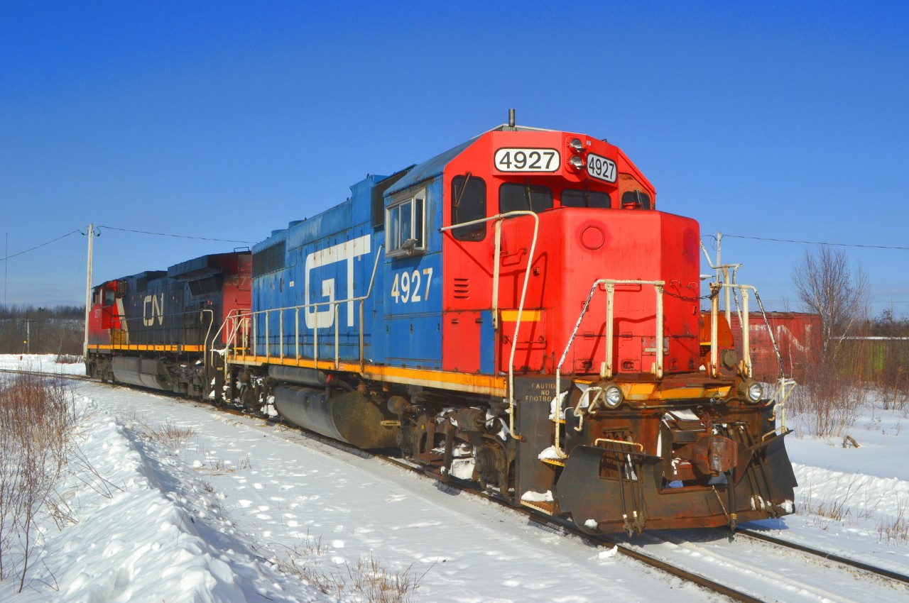 GTW GP38-2 4927 made a visit to North Bay and rests at the CN Transfer yard February 13th.