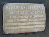 <b>1950 Vintage GE.</b> This is the builders plate for CN 30, a GE 70-tonner built for CN at GE's Schenectday plant in 1950. It spent its entire operating life on CN's now abandoned trackage on Prince Edward Island and is currently preserved at Exporail in operating condition. For more train photos, click <a href=http://www.flickr.com/photos/mtlwestrailfan/>here.</a>