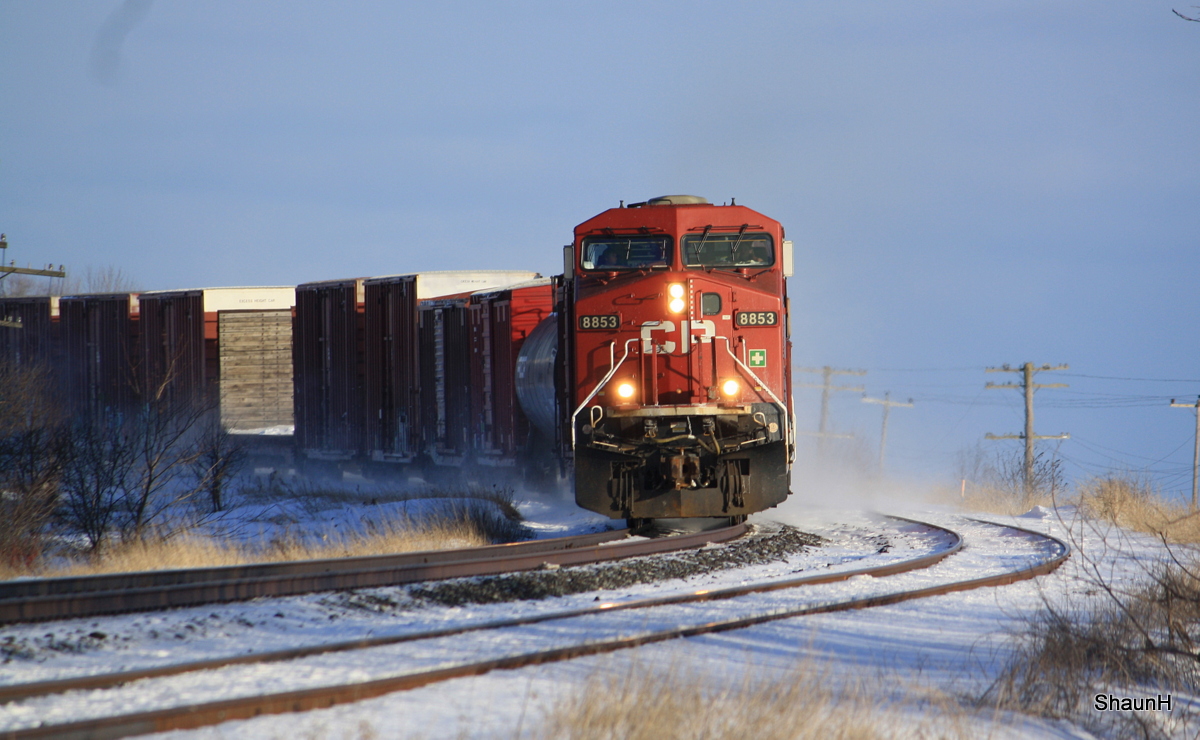 A CP freight rolls through Lovekin