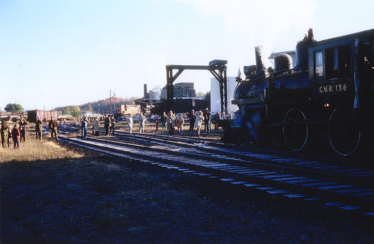 On an excursion to Owen Sound and return over Thanksgiving 1974, I noted in the morning as the locomotives Credit Valley #136 and 1057 (barely visible next to the CP diesel background) were getting their load of coal for the return trip, that everyone else was taking pictures of 136 so I decided to take pictures of everyone else. I'd like hopefully some of the crowd are on RP., but this photo is 40 years old this year. Purpose of this photo is to show that there was once a lot of railroad activity in Owen Sound; not only on CP, but also on CN right across the harbour. Sad to see the decline over the years. Chilly morning; not the frost on the rails. This turned out to be an eventful day. Poor quality coal wouldn't burn. I did not get back home to St. Catharines until almost 0700 Monday; a full 22½ hours after leaving 'The Sound'.
