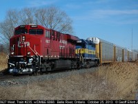 CP 8927 leads DM&E 6068 as train 235 flies through Belle River, Ontario on March 17th, 2014.  8927 has a clearance all the way to Begin/End CTC Sign Walkerville, and is wasting no time getting there!!
