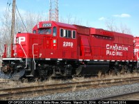 GP20C-ECO #2259 has the lead on westbound T29-25, but it'll sit here overnight as the crew died for time while trying to make it back to Windsor today.