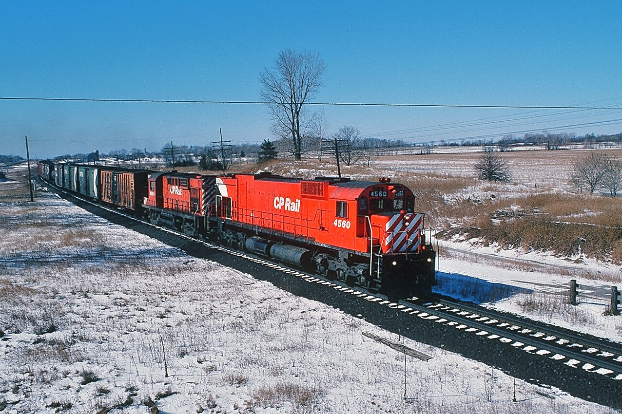 ...Yes, in other years it has snow-ed in March....


...on a bright and very chilly Sunday morning a pair of MLW's lead CP Rail #942  at the Newtonville Road bridge.


Second generation MLW M630 4560 is assisted by an unidentified first generation RS-18.


March 2, 1980 Kodachrome by S. Danko.


More big M's



  at Bolton  


   Agincourt west  


 at Leaside  


   at Staines  


  departing Agincourt east  


  trio departing Agincourt east  


 the biggest M   


sdfourty.
