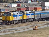 F40Ph-3's 6418 and 6424 depart Jasper heading east with VIA's train #2 "The Canadian"