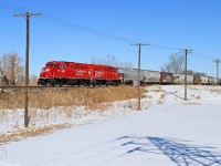 CP 2263 and CP 2259 with train T-29 make their way westward for Windsor at mile 73.6 on the CP's Windsor Sub.