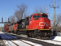 CN-8021 a SD-70-M2 leading loco on rte 310 to Joffre P.Q.with freights cars and gasoline cars passing by ST-Lambert  