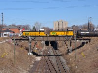 ETL 104 & 107 haul their train westbound towards Ojibway as they cross over the Windsor/Detroit rail tunnel.