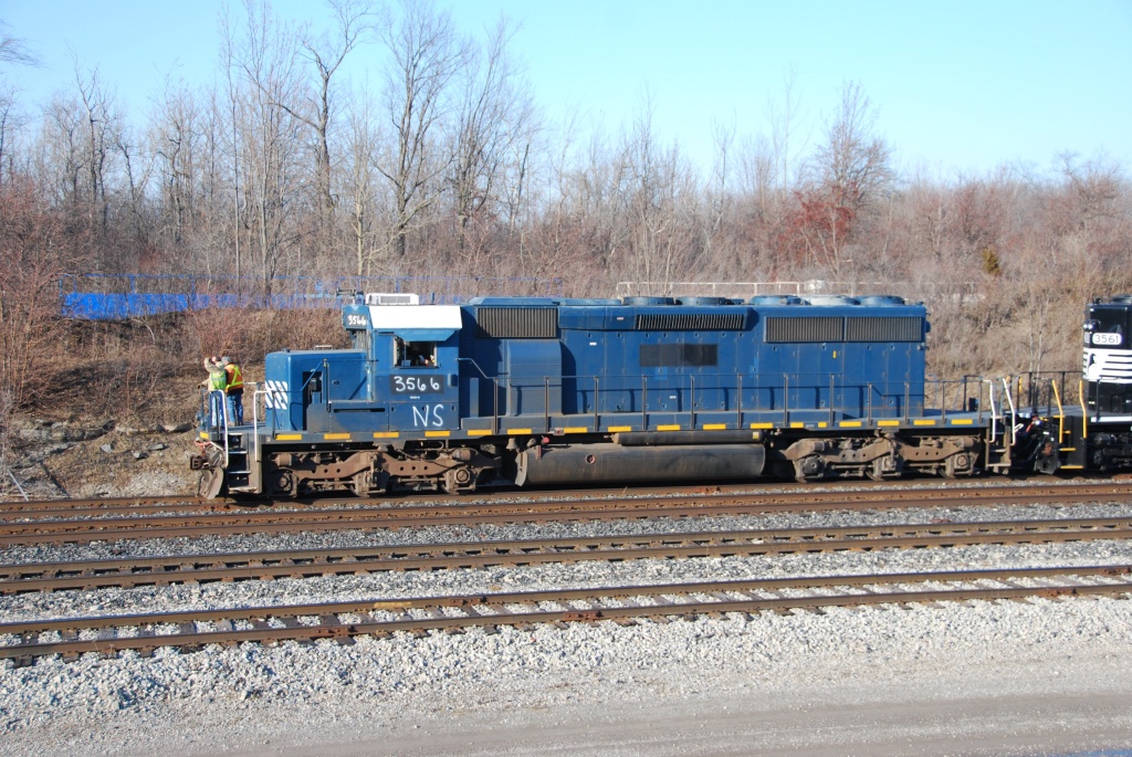 A new addition, and no doubt pride of the fleet, leads this daily transfer from the NS in Buffalo to the CN in Fort Erie.  I can't believe that of all the class 1's, NS would allow hand spray-painted cab numbers!  The trailing SD40-2 is also ex-HLCX, but has been repainted.