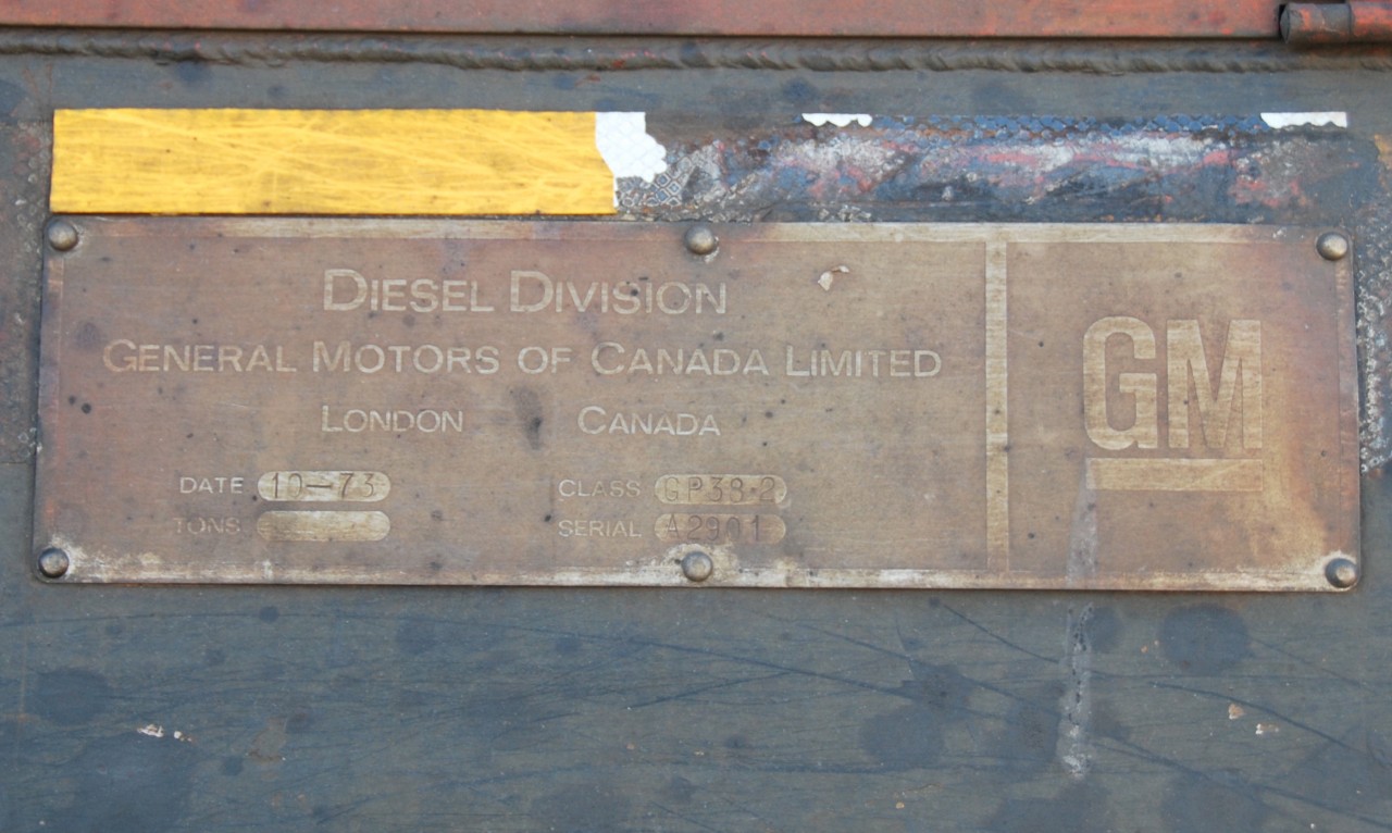 The manufacturing plate on a locally built CN GP38-2W #4774!