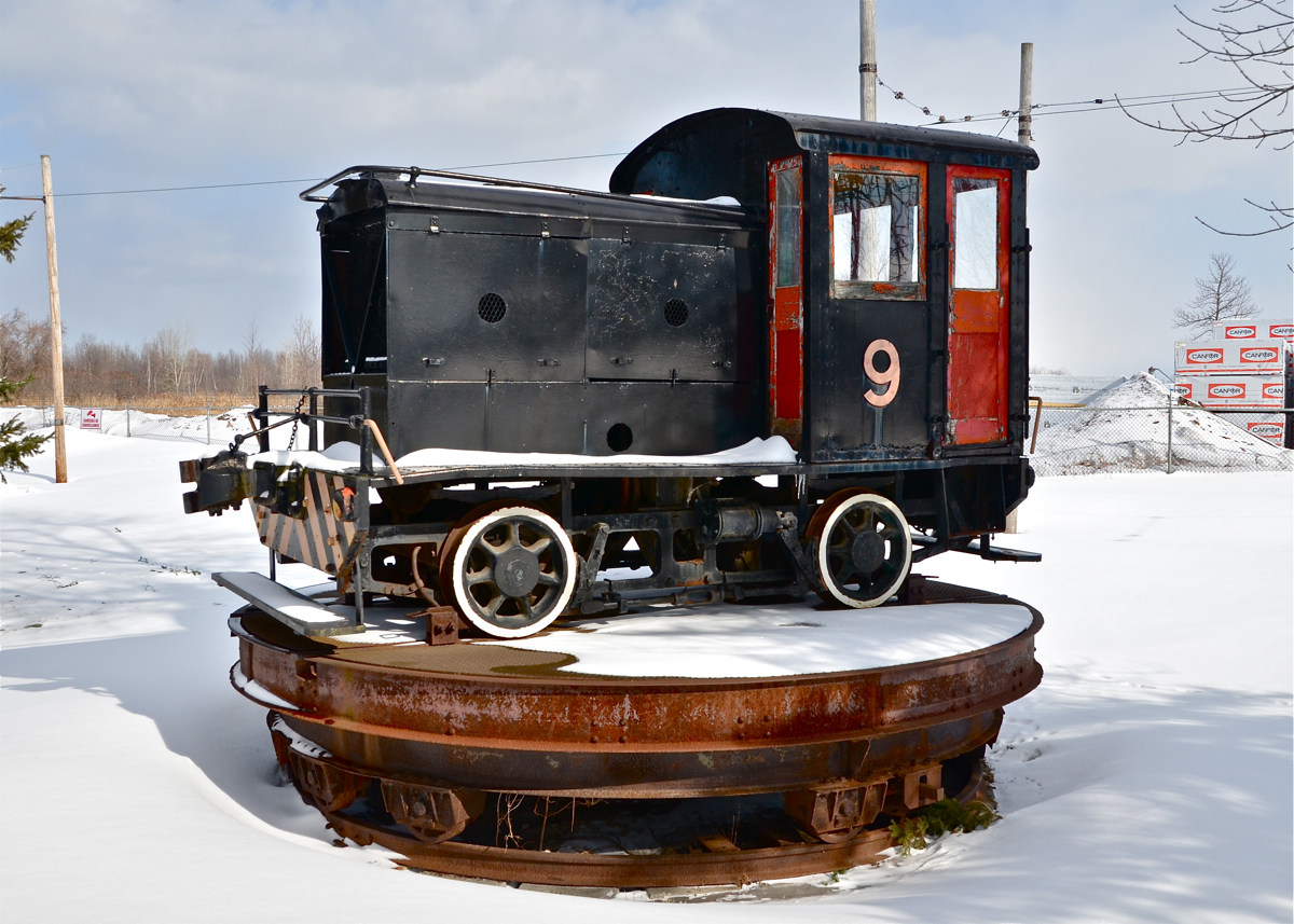 This little critter was built by Porter in 1928 and is a 12-ton gas-electric engine. It was built for Remington Arms Co. in Bridgeport, CT and ended its life with Stelco, a Canadian steel company. It is now preserved at Exporail in an isolated part of the museum grounds. For more train photos, click here.