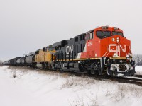 CN2864 and UP4663 east bound at Waterworks Road east of Sarnia.