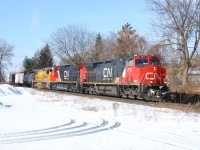 CN A422 slows as it enters Niagara Falls passing through the Stamford neighbourhood from which this subdivision takes its name.  The third unit is a recently activated ex-CREX, nee-UP C40-8 still in UP paint.  