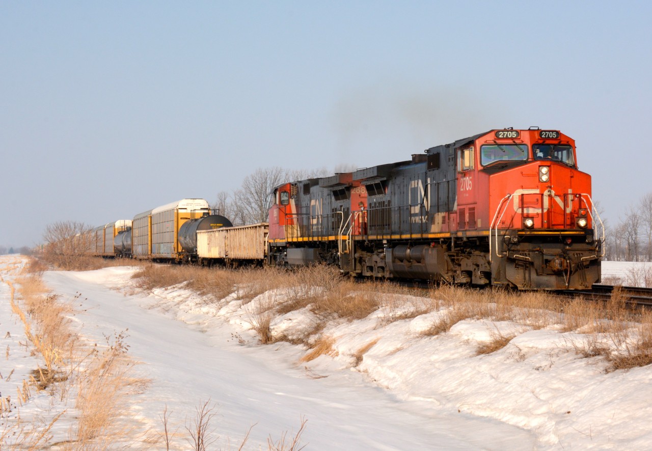 CN2705 and CN2687 head east at Waterworks Road.