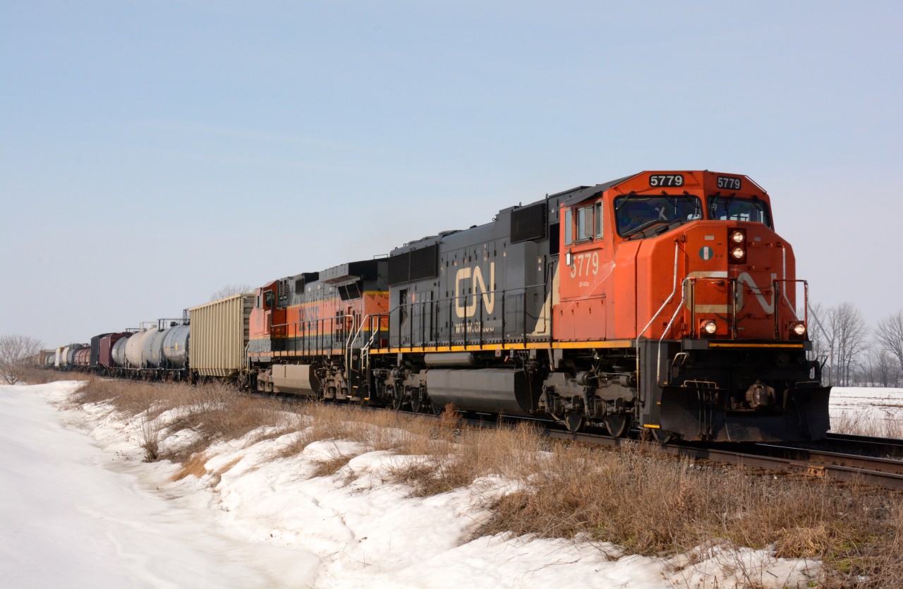 CN5779 with BN1029 east bound at Waterworks Road.
